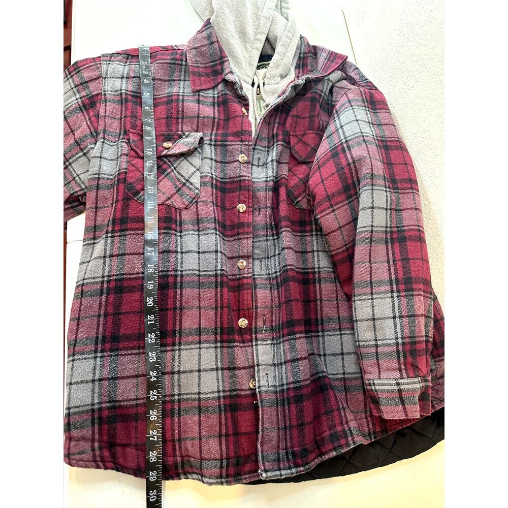 Field & Stream Hooded Flannel Shirt Jacket Men’s XXL Burgundy/Gray Zip Front - Picture 7 of 11